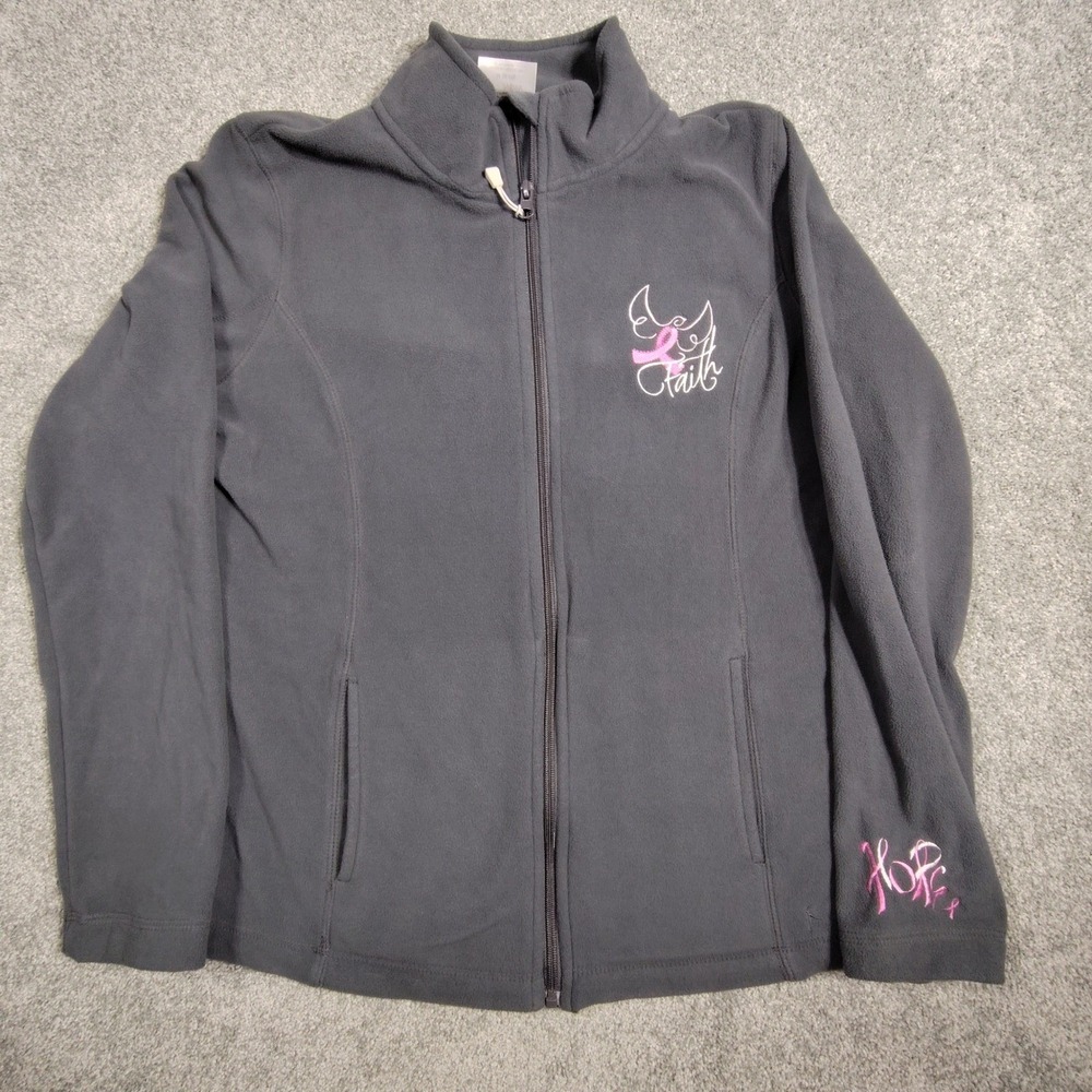 Danskin Now Womens Medium Gray Fleece Full Zip Jacket Breast Cancer Faith Hope